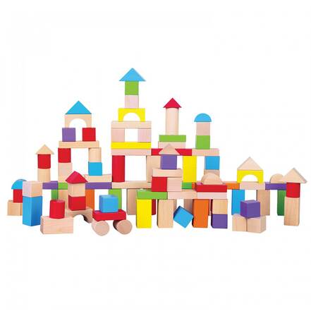 Ξύλινο Σετ Τουβλάκια Building Blocks in Drum - Colored - 100pcs της New Classic Toys