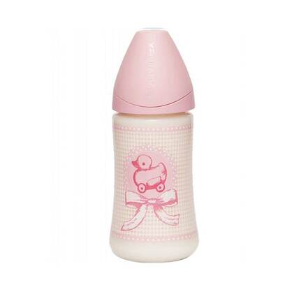 Μπιμπερό Toys Girls Ροζ 270ml με Ανατομική Θηλή Σιλικόνης (0-6M) Sauvinex