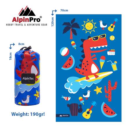 Πετσέτα Surfing Dino Microfiber DryFast Kids 70x120 της AlpinTec